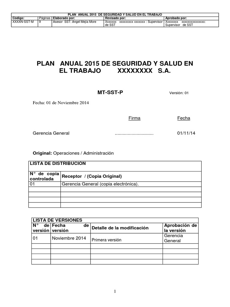 Plan Anual 2015 de Seguridad y Salud Laboral | PDF | La seguridad ...
