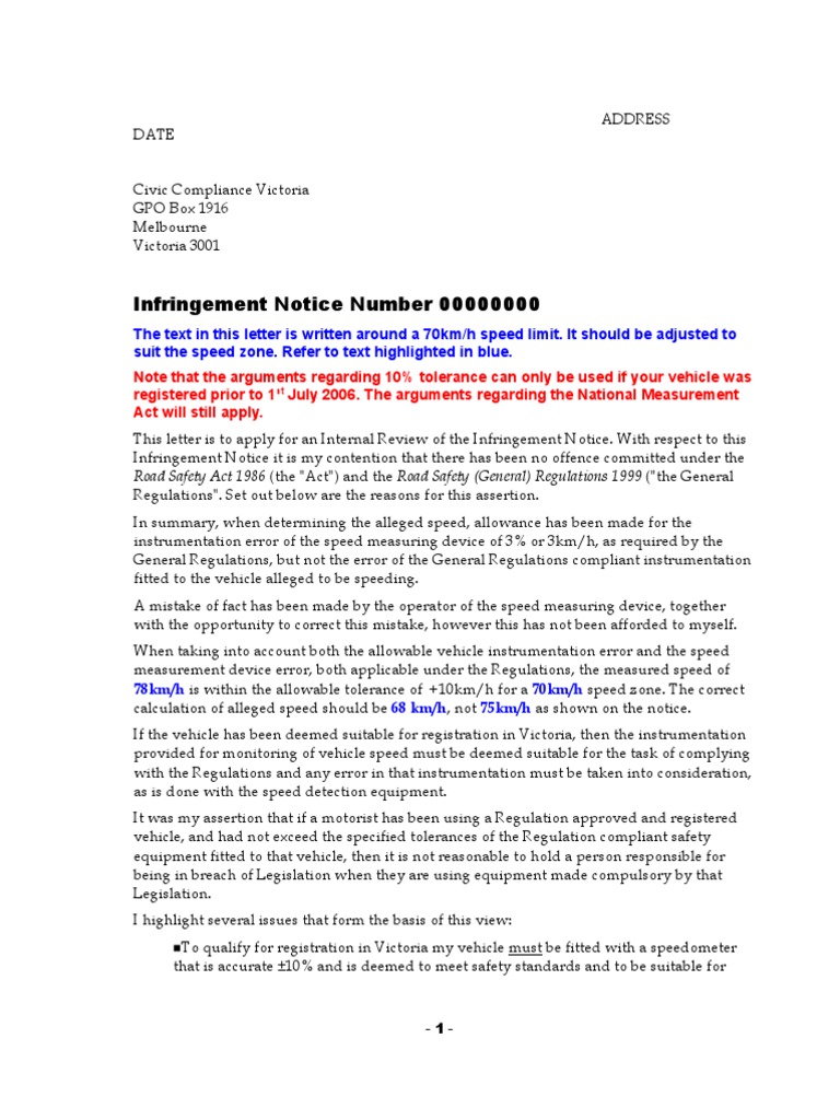 Letter Regarding Infringment Notice Pdf Speed Limit Vehicles