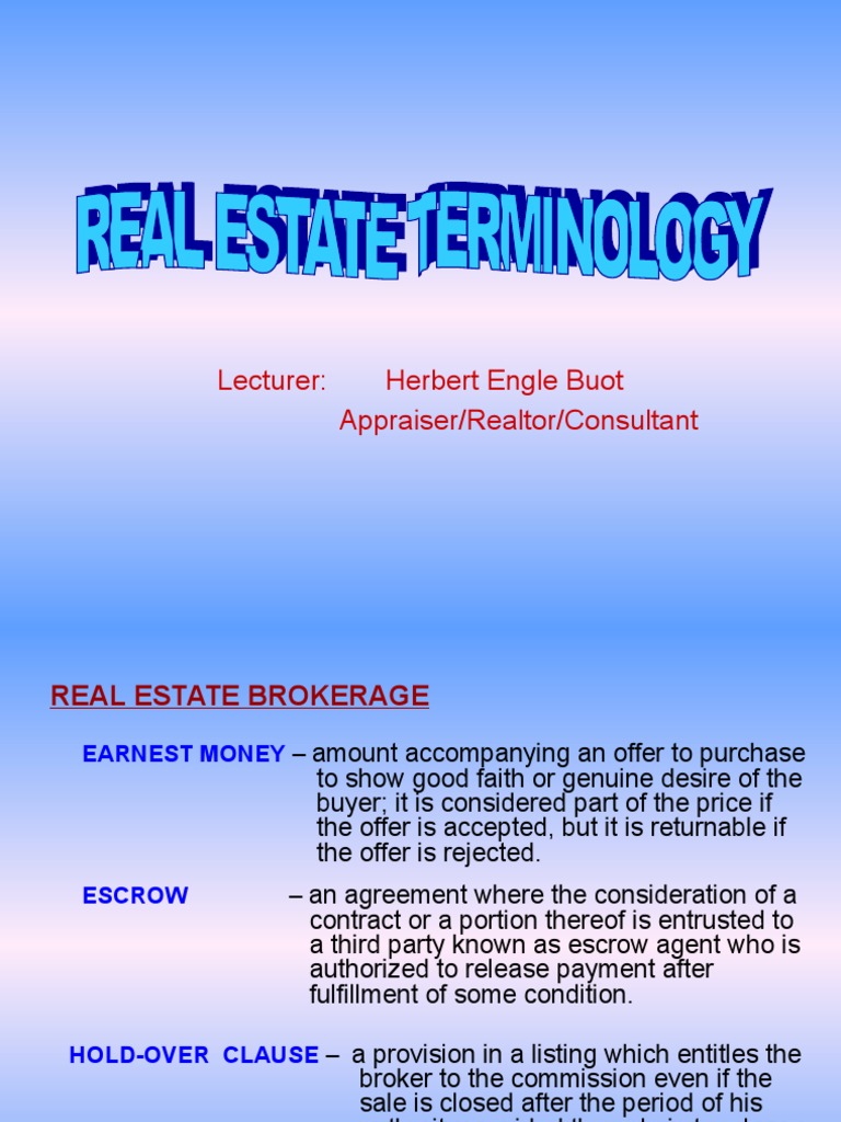 Real Estate Terminology PDF Mortgage Loan Real Estate Broker