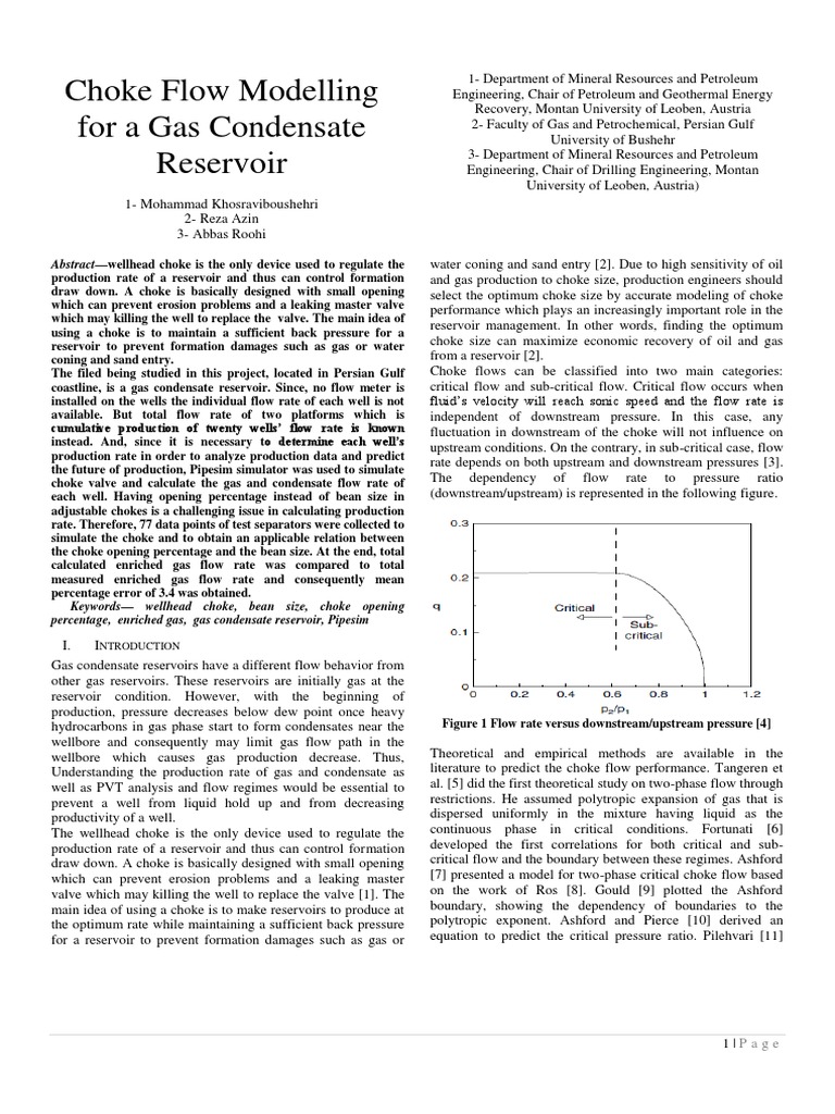 Choke Flow Modelling Gas Condensate PDF Petroleum Reservoir Fluid