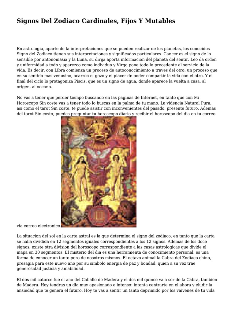 Signos Del Zodiaco Cardinales, Fijos Y Mutables | PDF | Zodíaco ...