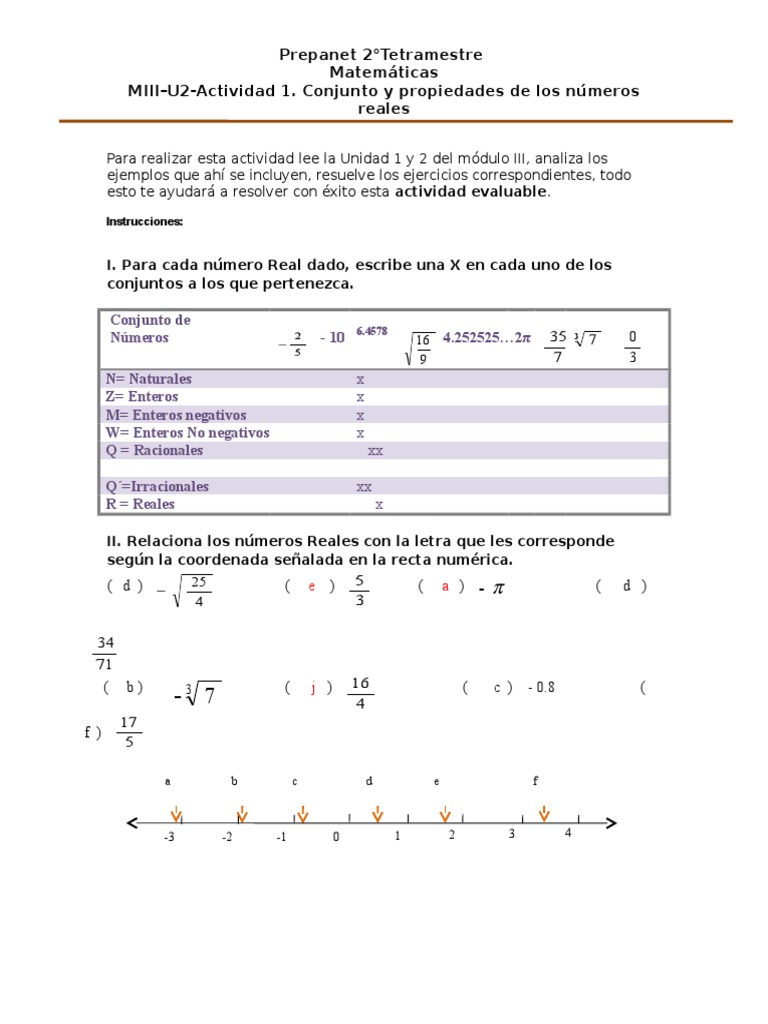 MIIIU2Actividad 1. Conjunto y Propiedades de Los Numeros