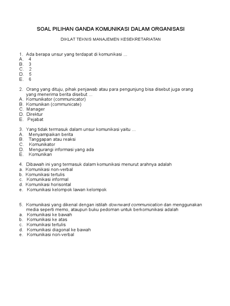 Soal Pilihan Ganda Komunikasi Dalam Organisasi
