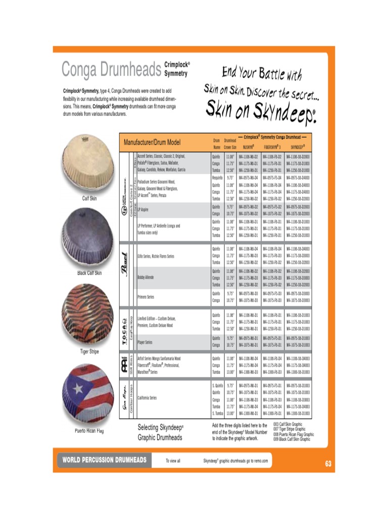 Remo Conga and Bongo Head Chart PDF Caribbean Music Latin