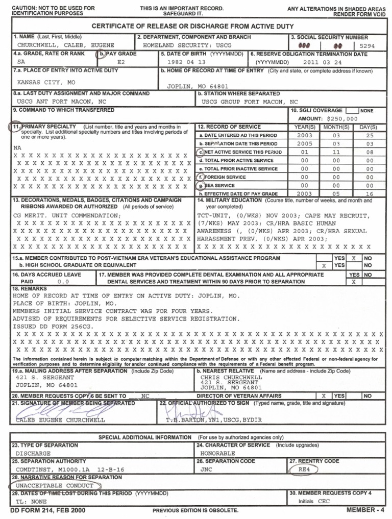 Certificate of Military Discharge Record | PDF | Government Of The ...