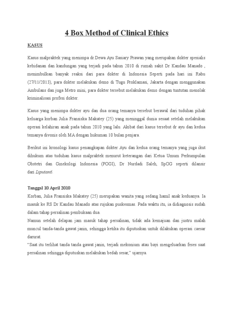 4 Box Method of Clinical Ethics | PDF | Pengembangan Diri