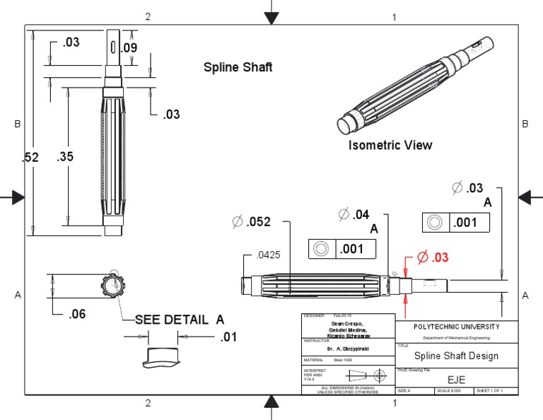 Spline Shaft Design Technical Drawing | PDF | Technology & Engineering