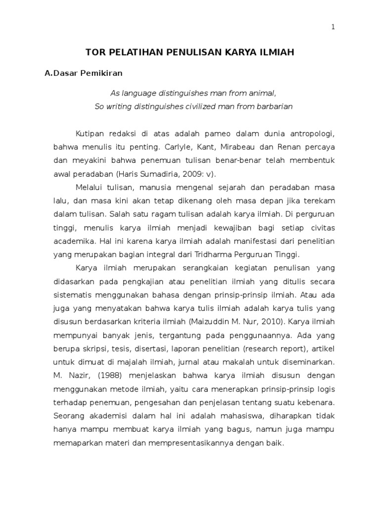 Tor Pelatihan Penulisan Karya Ilmiah Umm 2015 Pdf