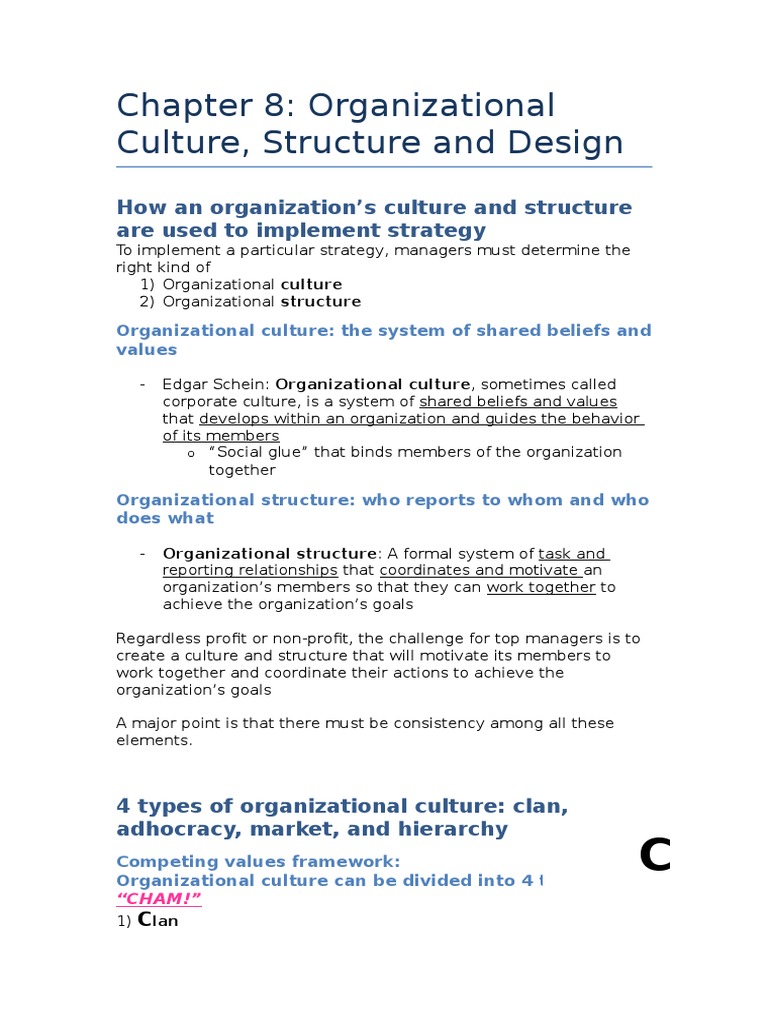 MNO Chapter 08 - Organizational Culture, Structure and Design | PDF ...