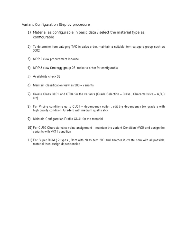 Variant Configuration Step by Procedure | PDF | Technology & Engineering