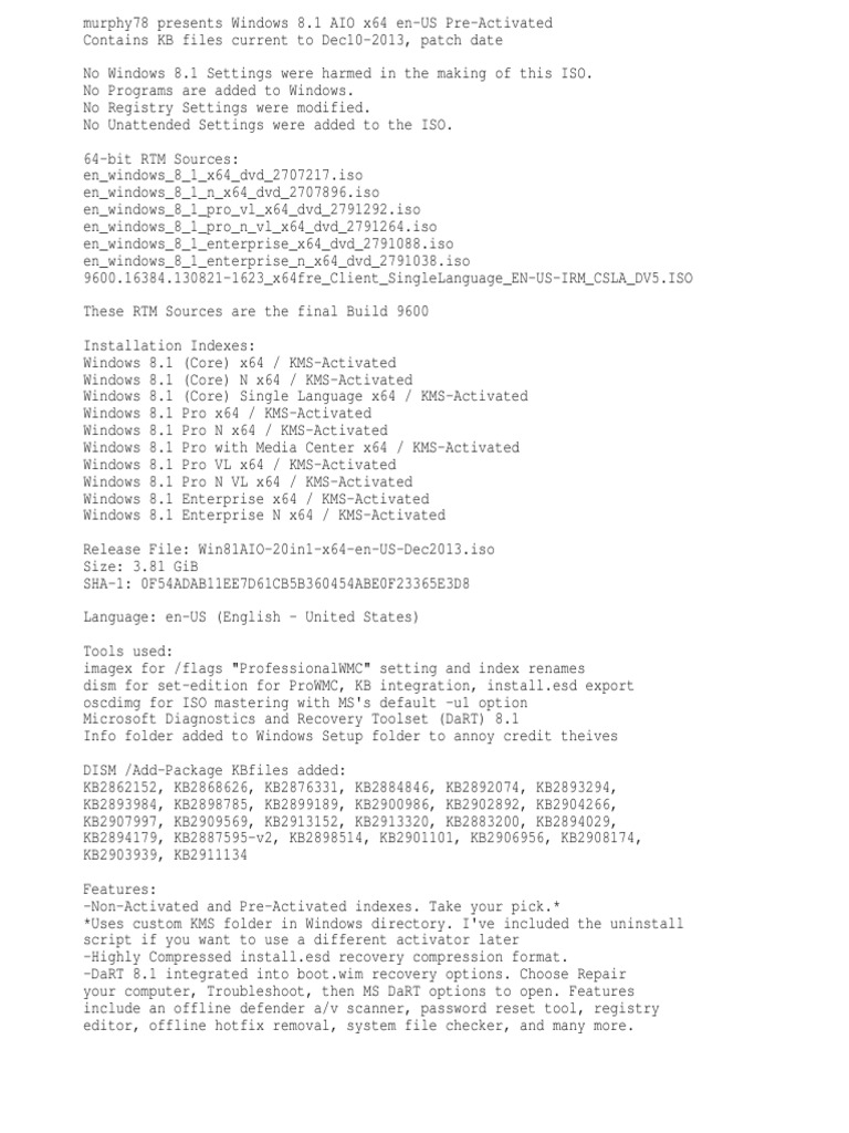 Windows 8.1 AIO X64 Dec2013 | PDF | Windows 8.1 | Microsoft Windows