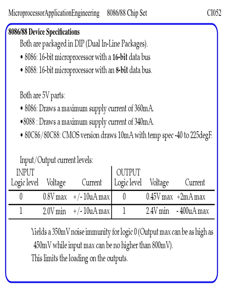8086/88 Microprocessor Specifications | PDF | Office Equipment ...