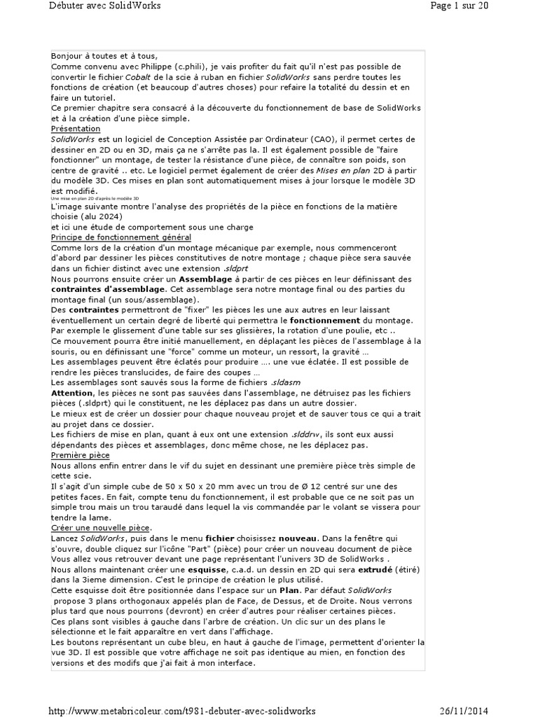Introduction à SolidWorks 2014 | PDF | Vis de fixation | Perçage