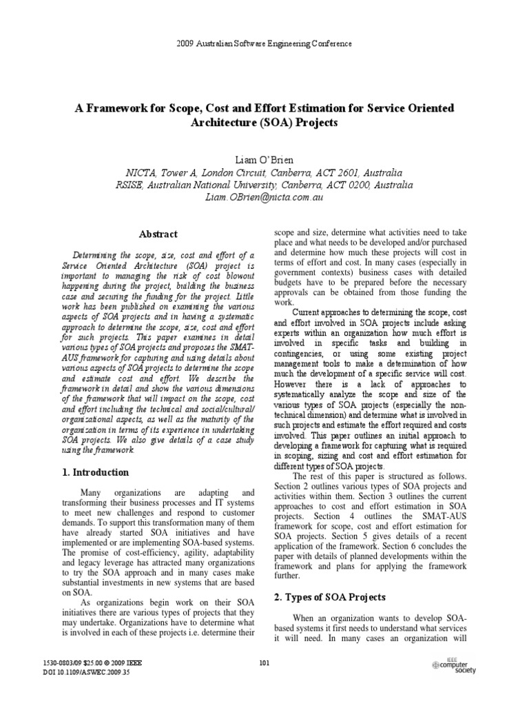 A Framework For Scope, Cost and Effort Estimation For Service Oriented ...