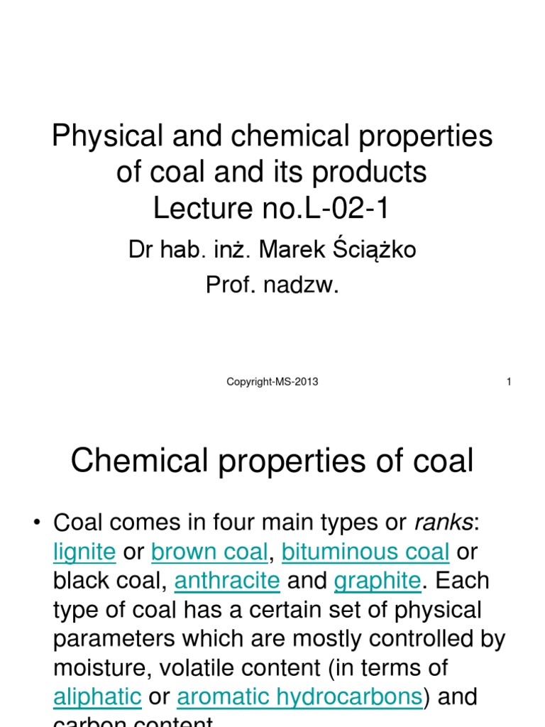 EPPT-Physical and Chemical Properties of Coal and Its Products | PDF ...