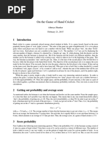 On The Game of Hand Cricket
