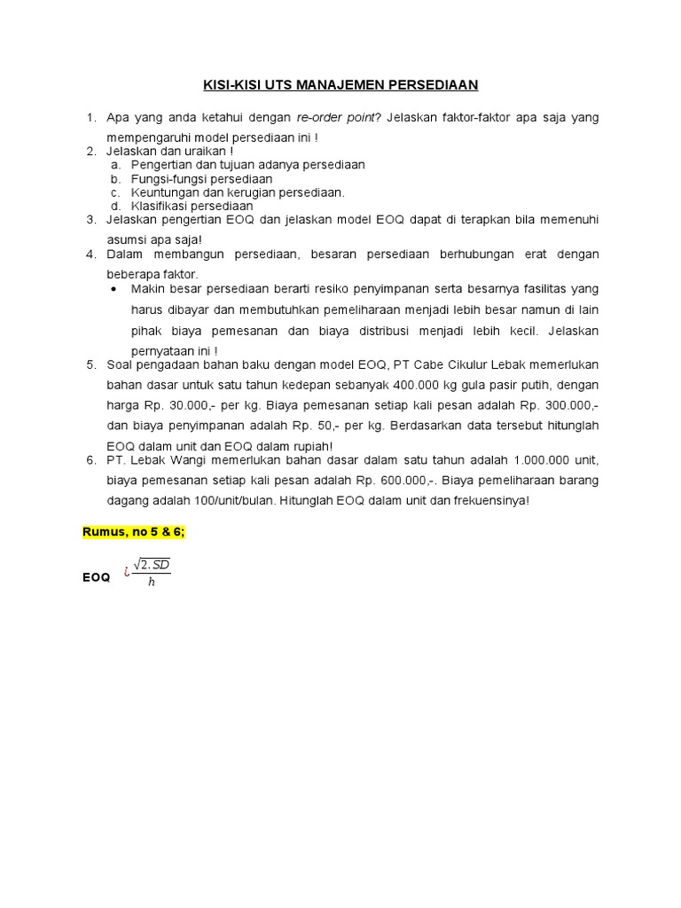 Kisi Kisi Uts Manajemen Persediaan Docx