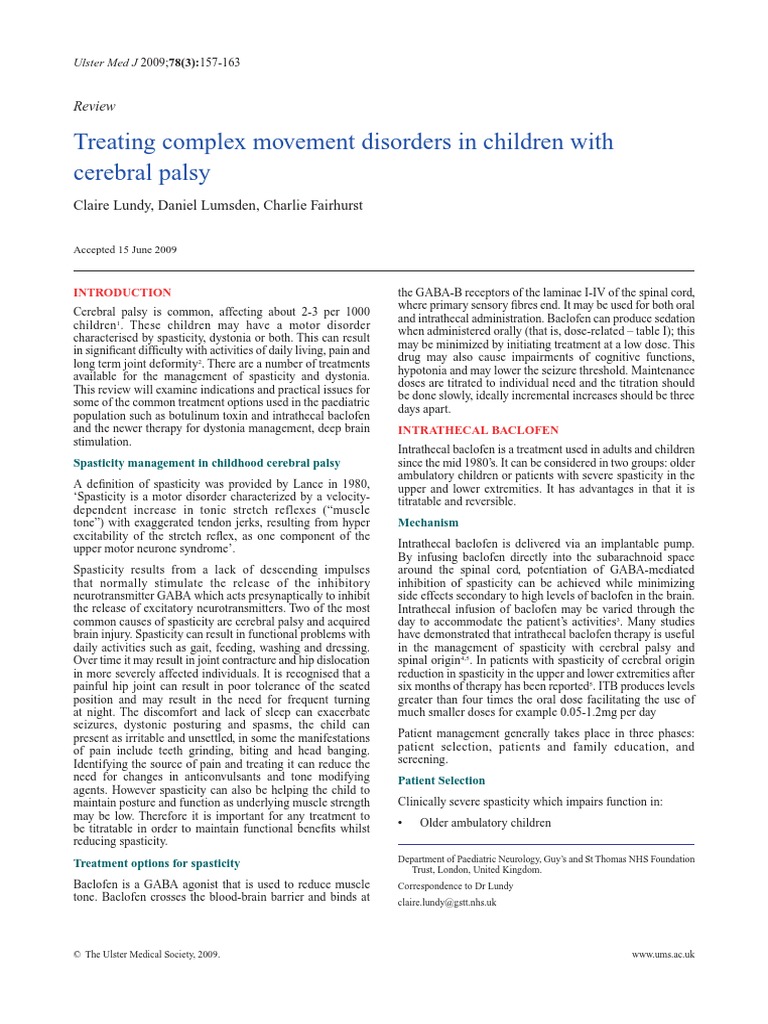 Treating Complex Movement Disorders in Children With Cerebral Palsy ...