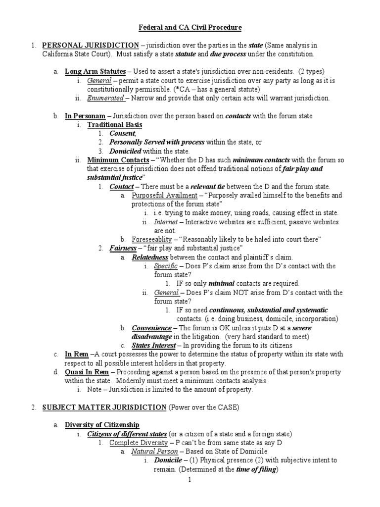 Bar - Civil Procedure Outline W - California Distinctions | PDF 