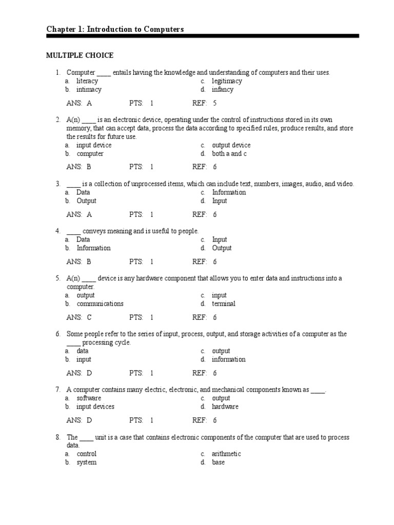 Chapter 1: Introduction To Computers: Multiple Choice | PDF | Computer ...