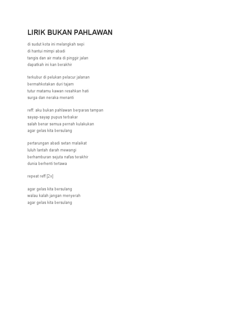 Lirik Bukan Pahlawan