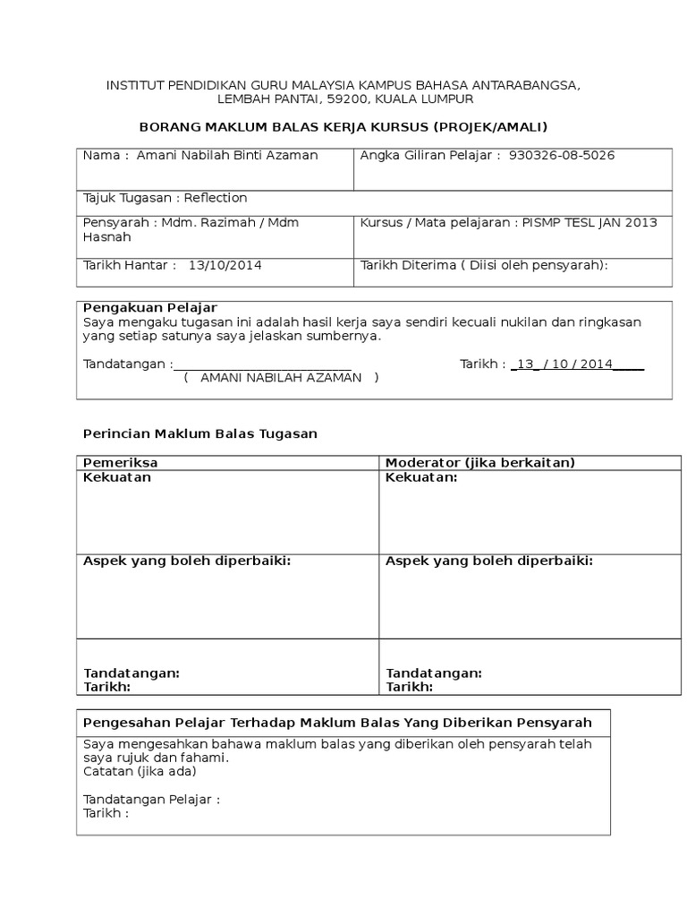 English lesson plan reflection examples picture