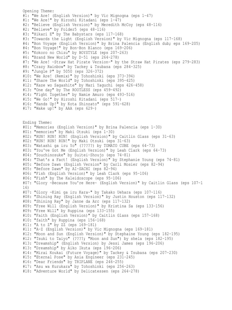 One Piece Songs