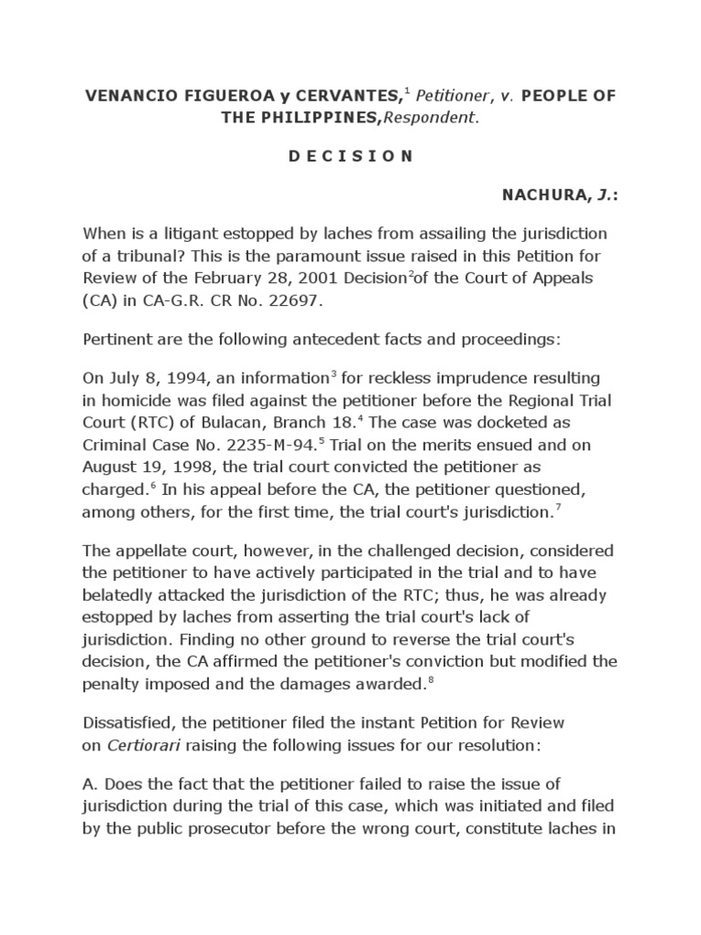 Jurisdiction vs. Estoppel by Laches Analyzing When a Litigant Can