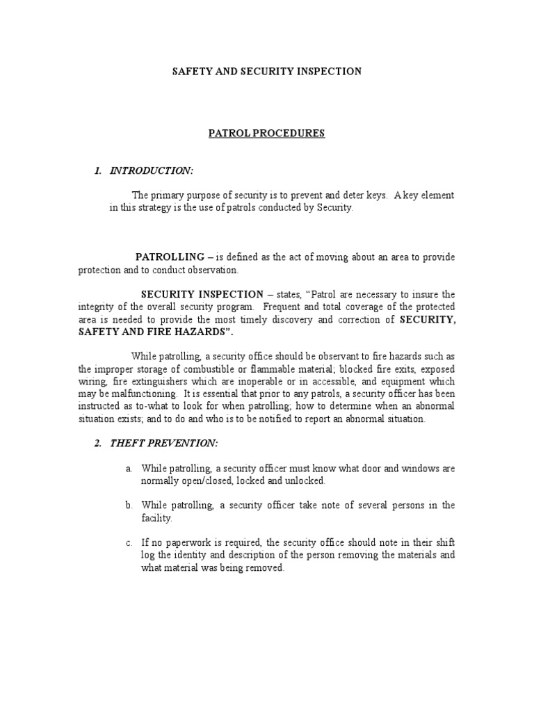Security Patrol and Inspection Procedures | PDF | Security Guard | Fire ...
