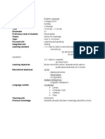 Year 3 Lesson Plan Subject Date Day Class Time Enrolment Proficiency Level of Students Theme Topic Focused Skill Integrated Skill Learning Standard