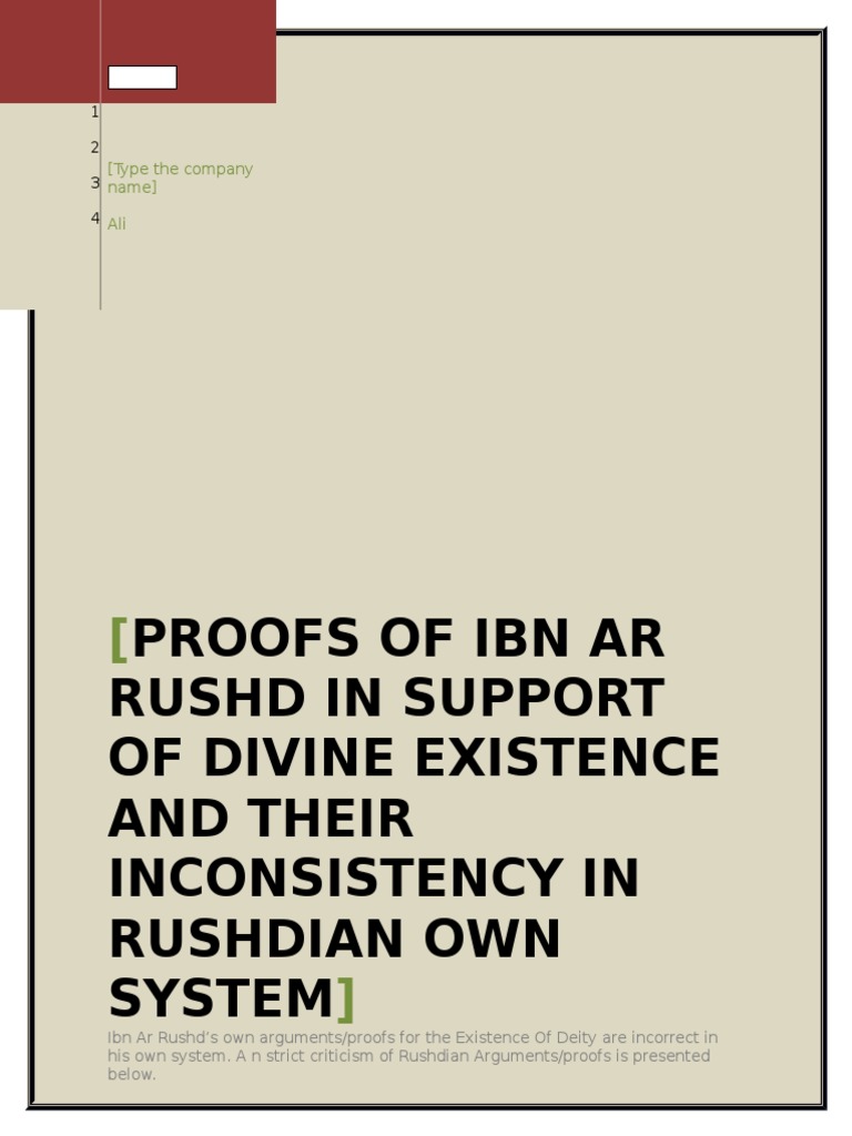 Critique of Ibn Ar Rushd's Divine Proofs | PDF | Metaphysics | Truth