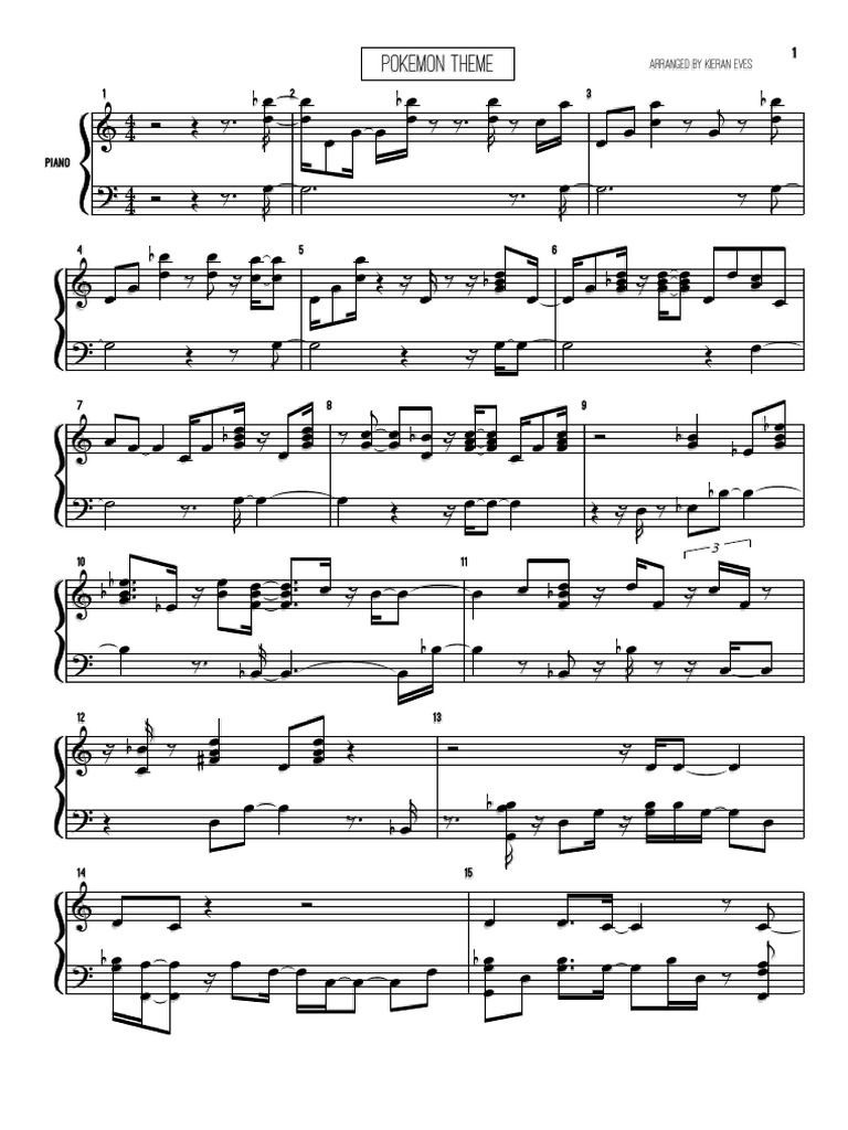 Pokemon Theme - Piano Sheet Music | Entretenimento | Artes Cênicas