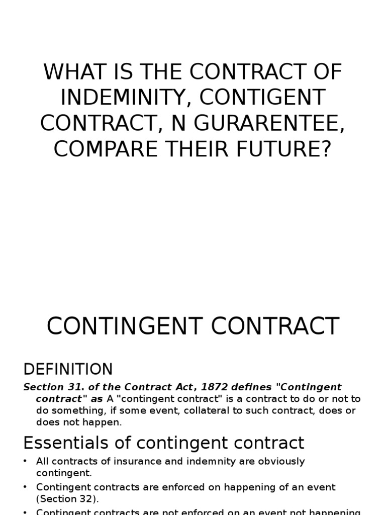 Indemnity vs. Contingent Contracts Explained | PDF | Guarantee | Indemnity