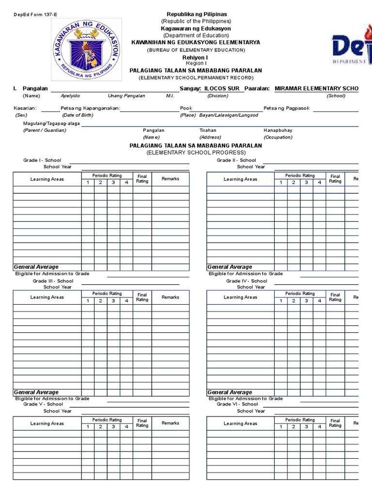 DepEd Form 137 E Blank Form 2DepEd Form 137 E Blank Form 2