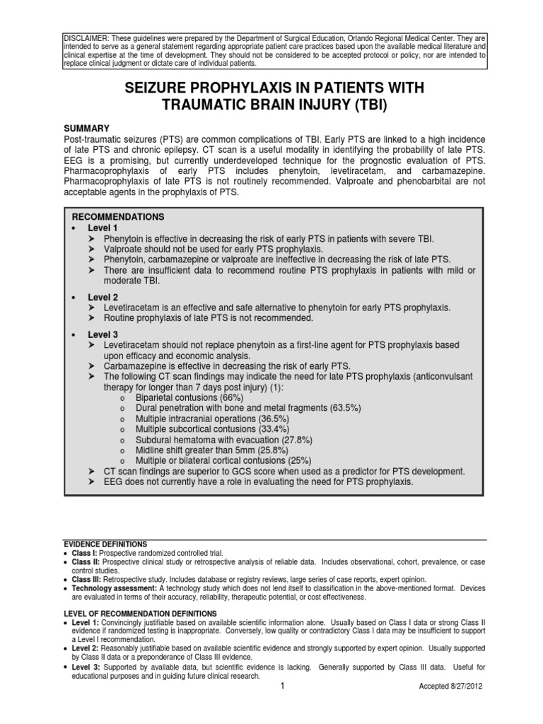 Seizure Prophylaxis in TBI and traumatic Traumatic Brain Injury