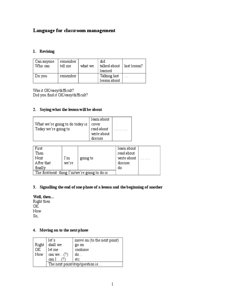 Language for classroom management pdf teaching and learning teachers