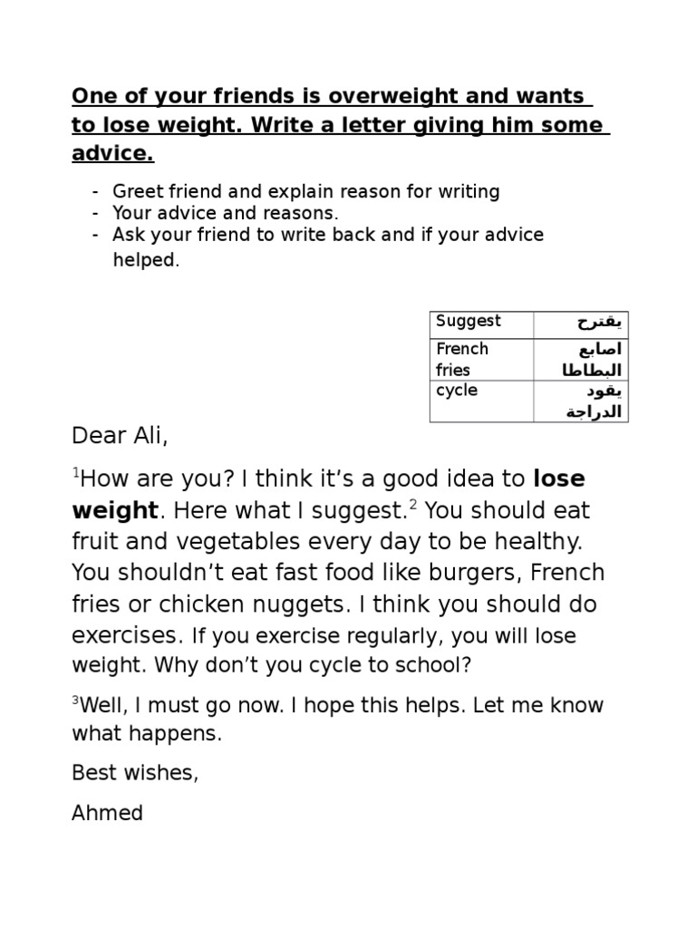 One Of Your Friends Is Overweight And Wants To Lose Weight