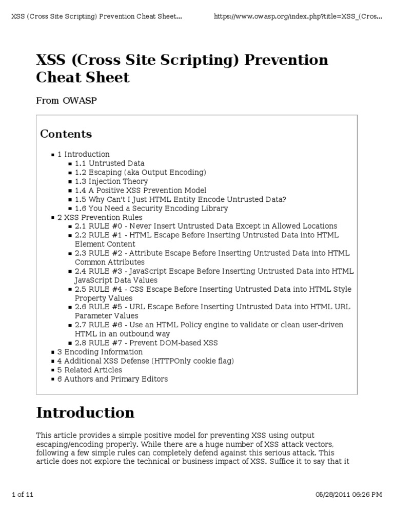 XSS (Cross Site Scripting) Prevention Cheat Sheet, PDF, Html