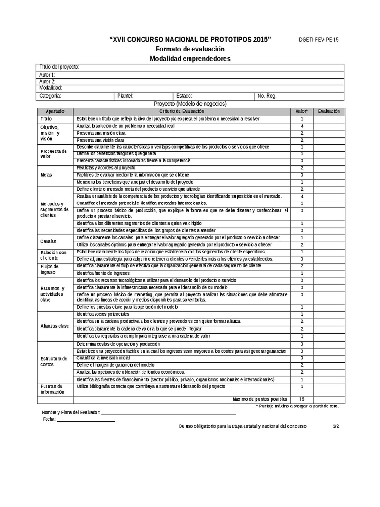Evaluación Proyectos Emprendedores 2015 | PDF | Cadena de valor ...
