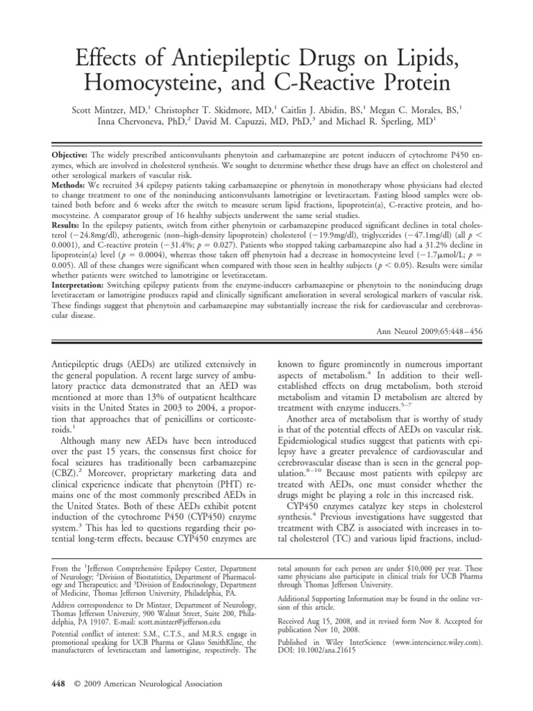 Effects of Antiepileptic Drugs | PDF | High Density Lipoprotein | Low ...
