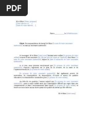 Exemple De Lettre De Recommandation Pdf