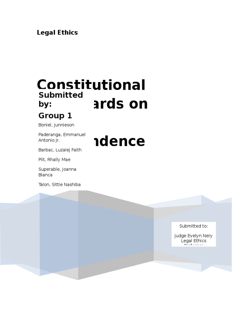 Constitutional Safeguards On Judicial Independence Submitted By Group