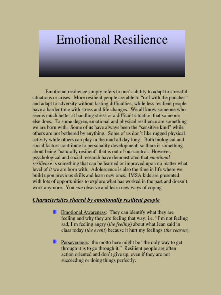 Emotional Resilience | PDF | Psychological Resilience | Feeling