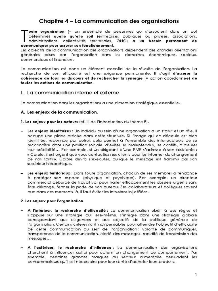 Communication des organisations : enjeux et types | PDF | Média ...