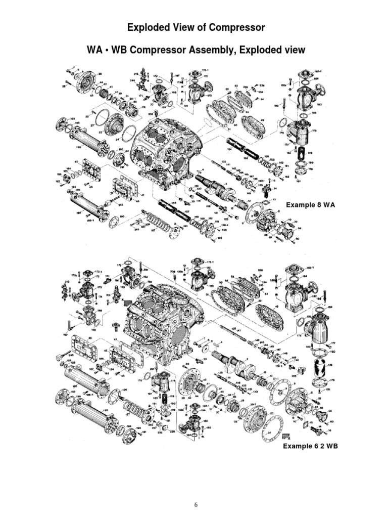 Exploded View of Compressor WA • WB Compressor Assembly, Exploded view