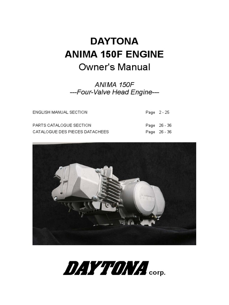 Daytona Anima 150F Engine: Owner's Manual | PDF | Carburetor