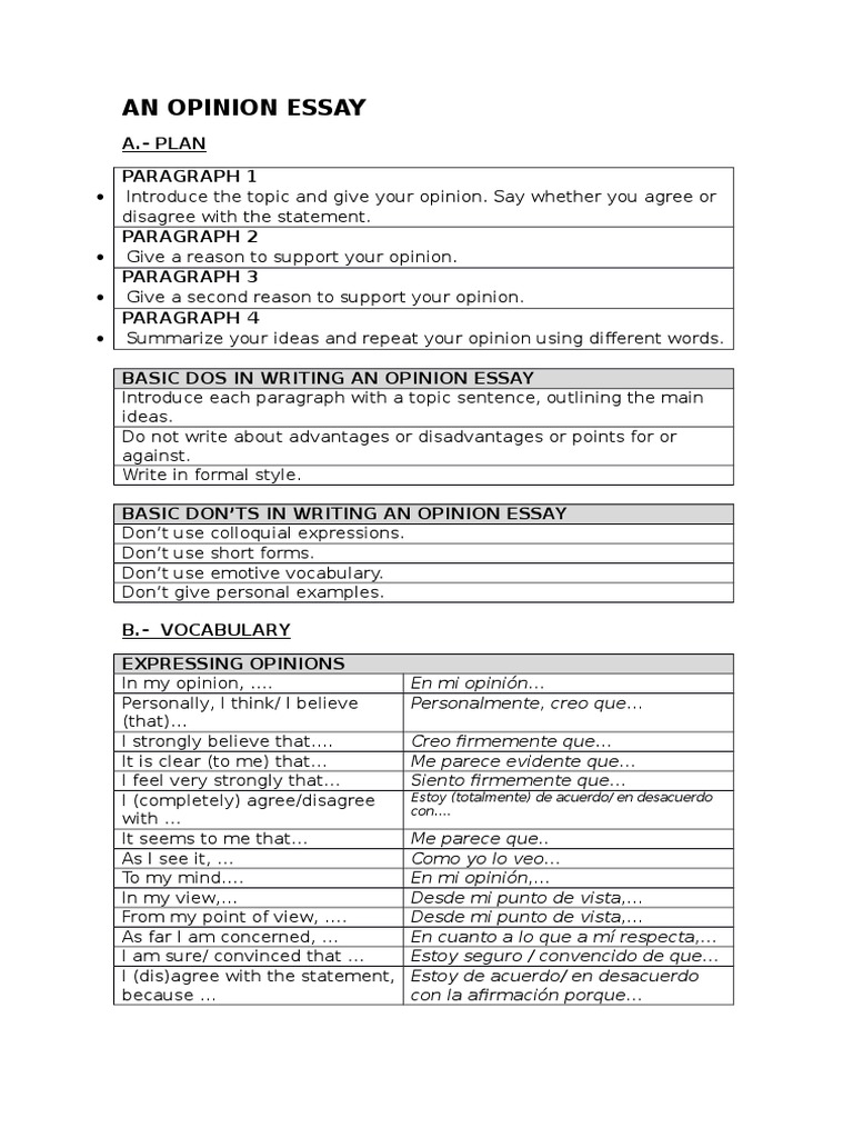 Opinion Essay Writing Guide | PDF