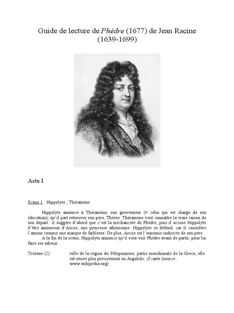 Lecture de Phèdre Fiche de Lecture - Phedre - Racine | PDF
