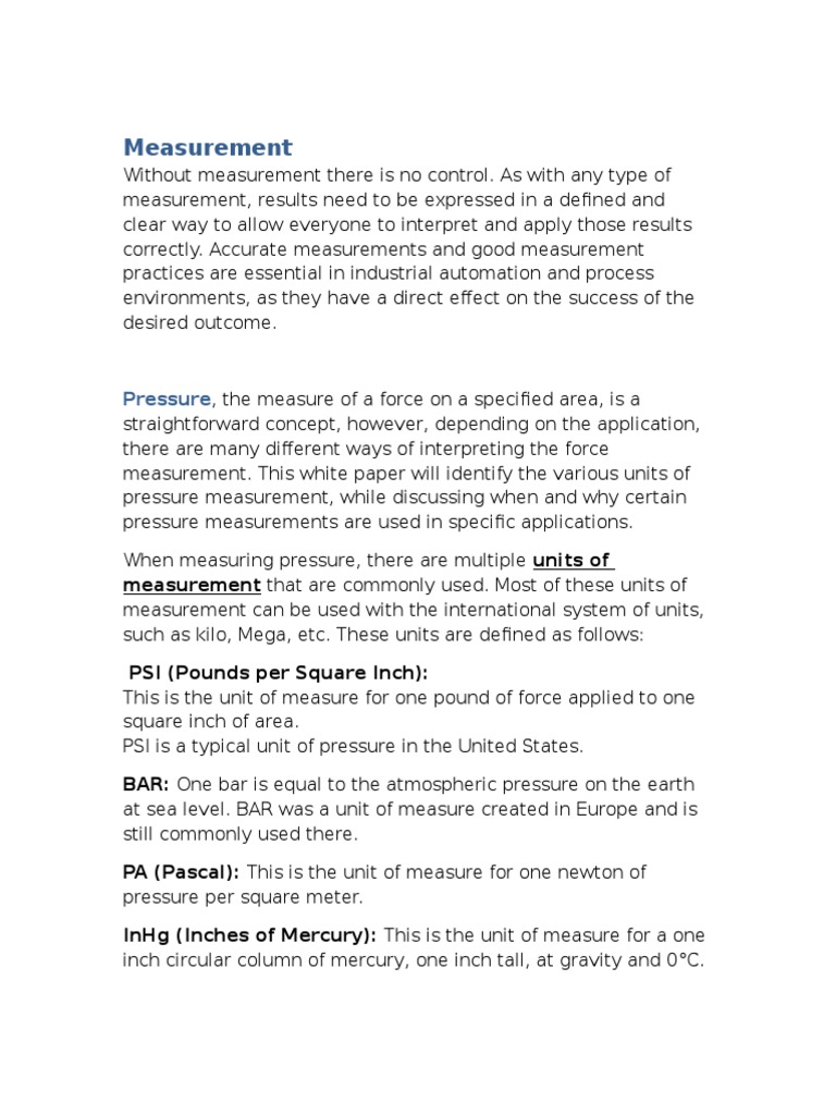 Mechanical Gauges Used To Measure Fluid Pressure PDF Pressure Measurement Pressure