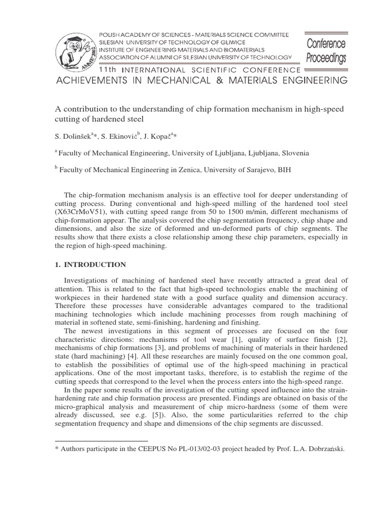 A Contribution To The Understanding of Chip Formation Mechanism in High ...